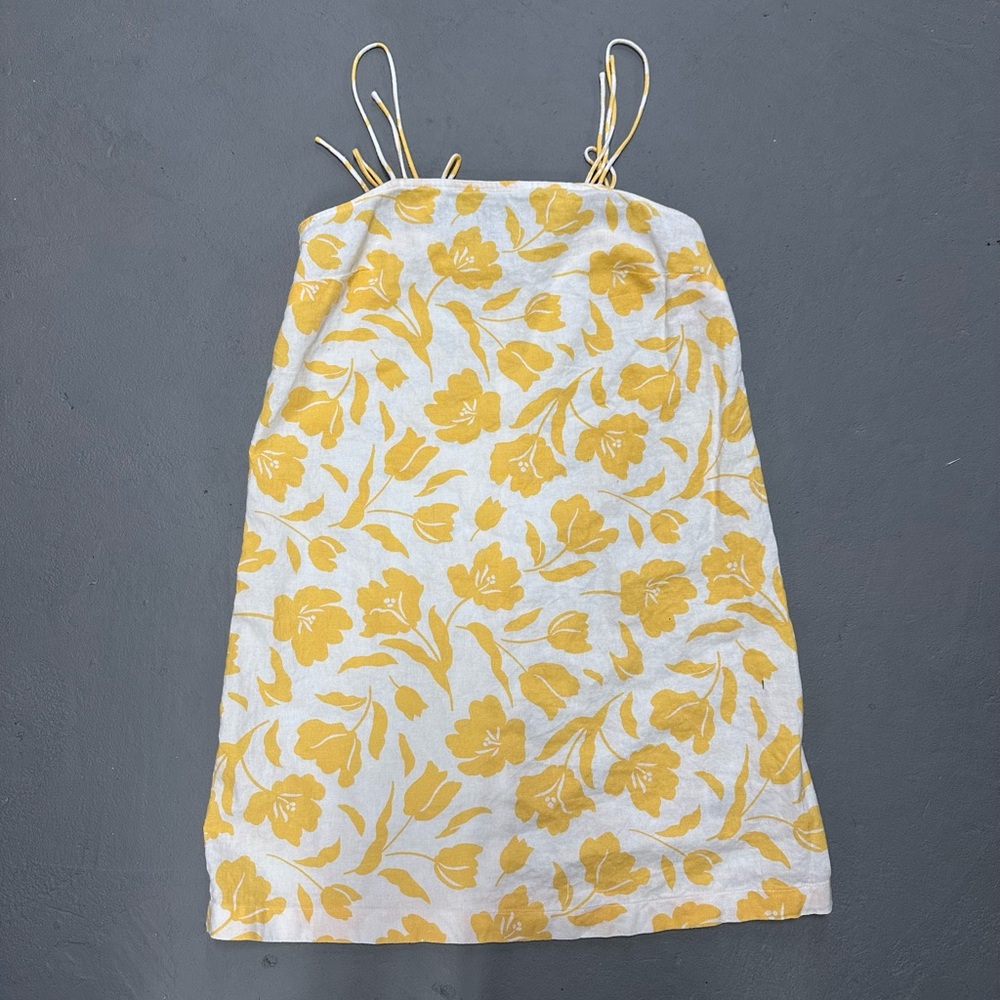 Yellow Floral Linen Dress